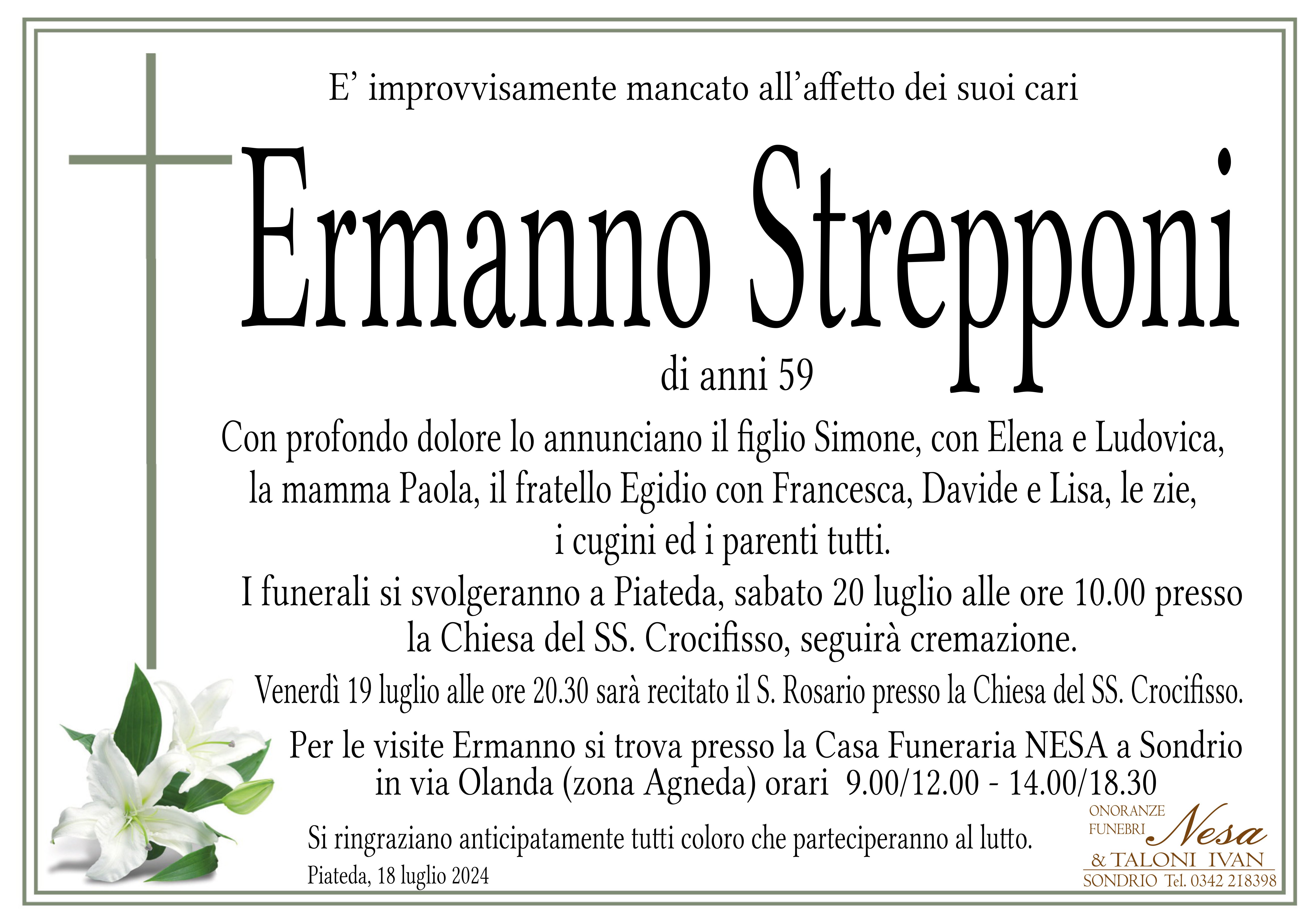 Necrologio Ermanno Strepponi